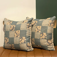 NO.002 Studio Pillow – Cedar Blue Check alternate view showing coordinating patchwork pillows styled together.