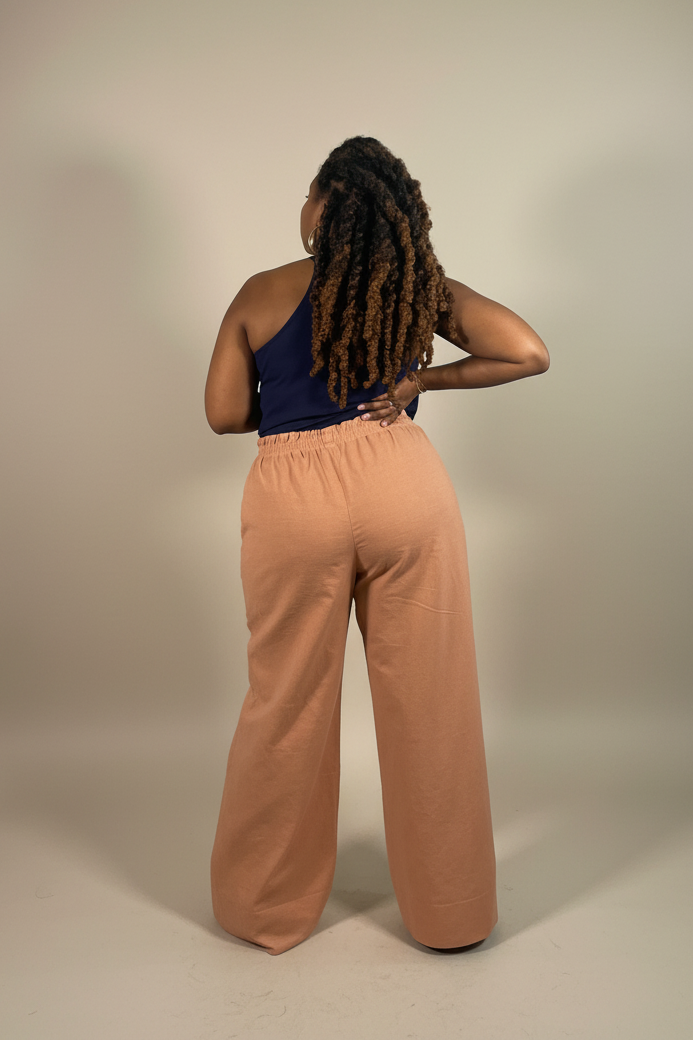 BH Soft Twill Easy Waist Pant in Desert Rose with a relaxed wide-leg shape and comfort-focused fit.