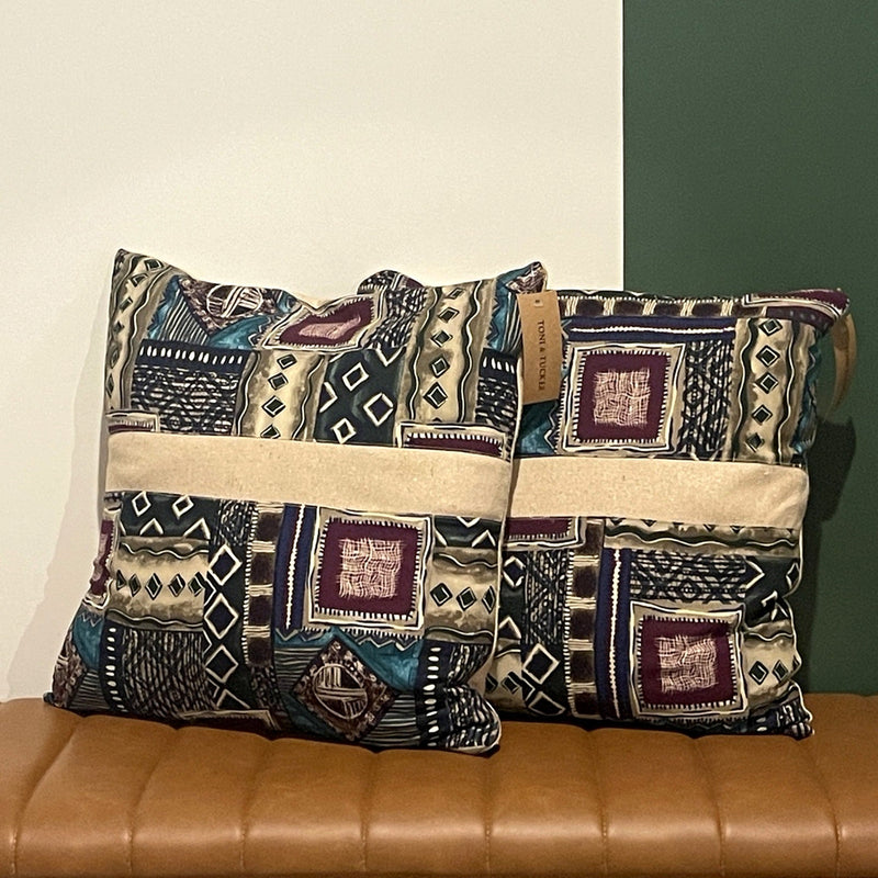 NO.003 Studio Pillow – Midnight Mosaic alternate view showing coordinating geometric patchwork pillows styled together.