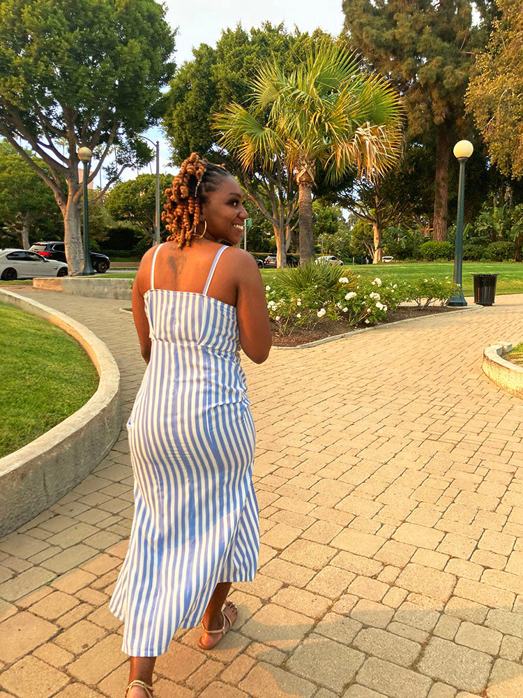 Tasha Front Tie Midi Dress L / Powder Blue/White Stripe / C-D Tasha Front Tie Midi Dress L / Powder Blue/White Stripe / C-D