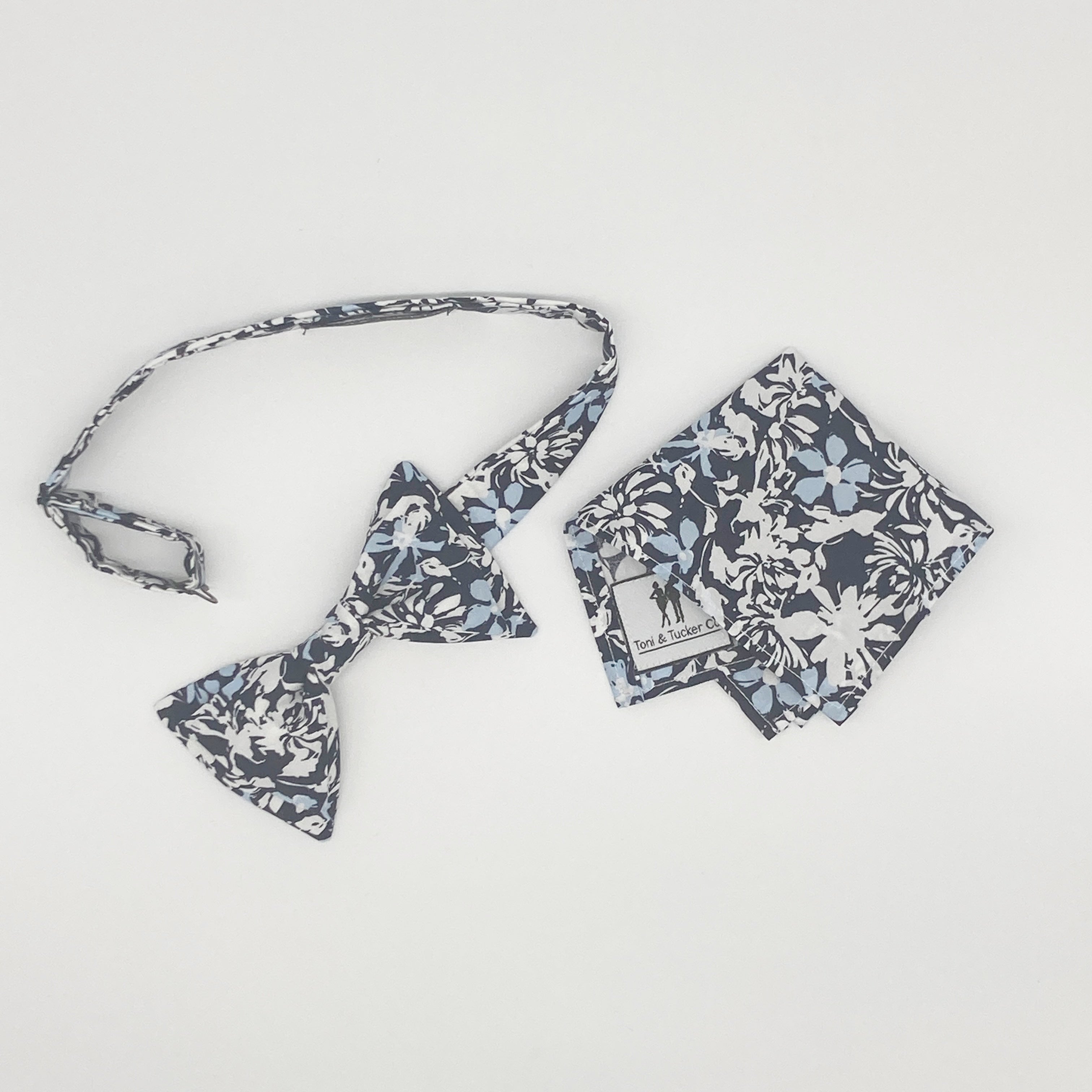 Tucker Double Bowtie- Sky Blue Graphic Floral